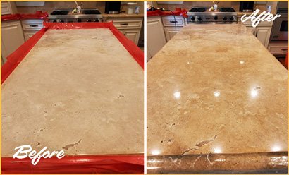 Before and After Black Marble Countertop Honing and Polishing