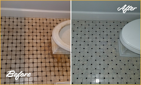 Before and After Picture of a Somerville Bathroom Tile and Grout Cleaned to Remove Stains