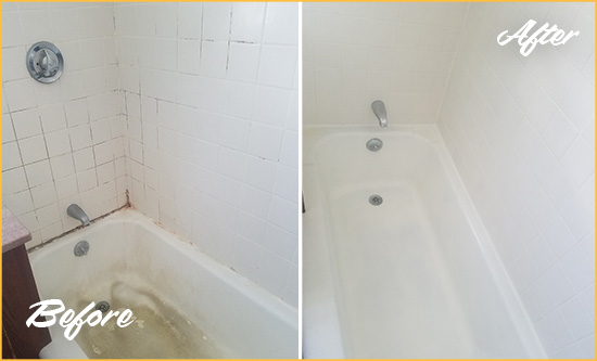 Before and After Picture of a Millington Bathtub Caulked to Repair Cracks