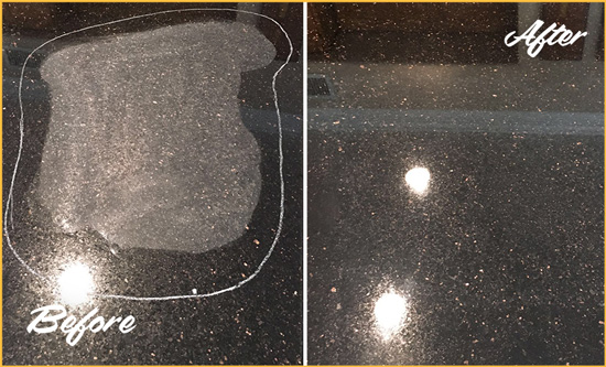 Before and After Picture of a Bartlett Granite Stone Countertop Polished to Remove Scratches