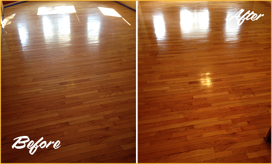 Before and After Picture of a Millington Wood Deep Cleaning Service on a Room Floor to Remove Scratches