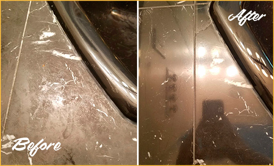 Before and After Picture of a Southaven Marble Countertop Cleaned to Remove Deep Dirt