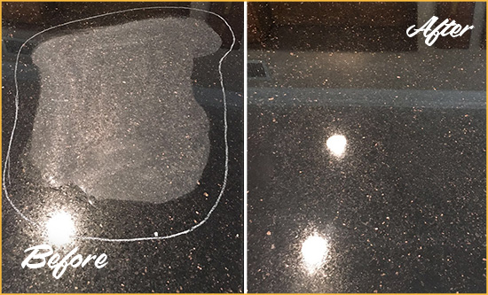 Before and After Picture of a Piperton Hard Surface Restoration Service on a Granite Countertop to Remove Scratches