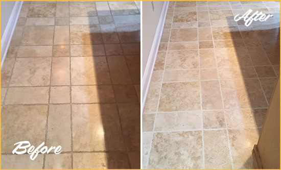Before and After Picture of Walls Kitchen Floor Grout Cleaned to Recover Its Color