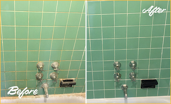 Before and After Picture of a Arlington Bath Tub Grout Sealed to Avoid Water Damage
