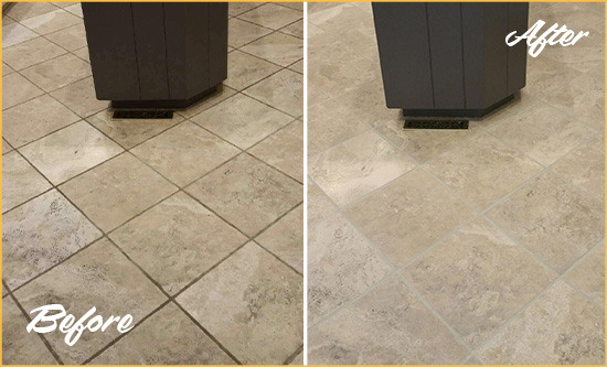 Before and After Picture of a Piperton Kitchen Floor Grout Sealed to Remove Stains