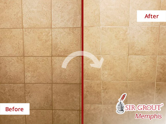 Picture of a Surface Before and After a Grout Cleaning in Bartlett