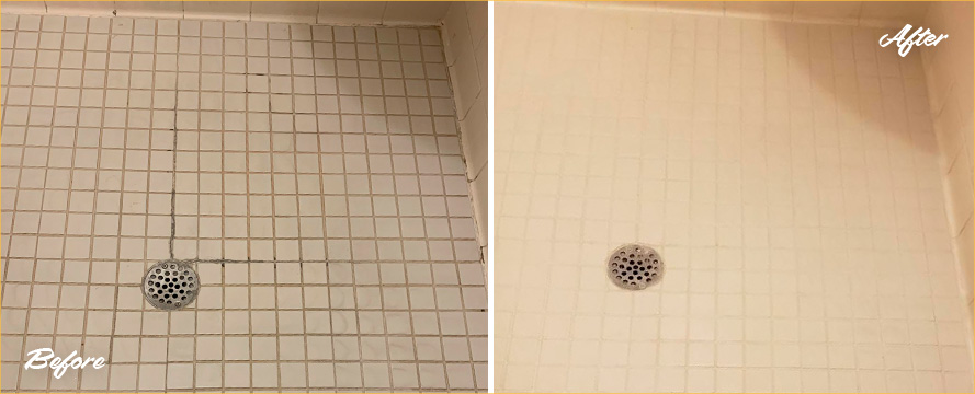 Before and After Our Grout Sealing of Shower Floor in Collierville, TN