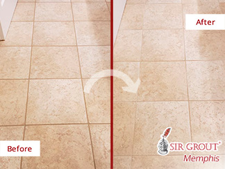 Picture of a Bathroom Floor Before and After a Tile Sealing in Bartlett, TN