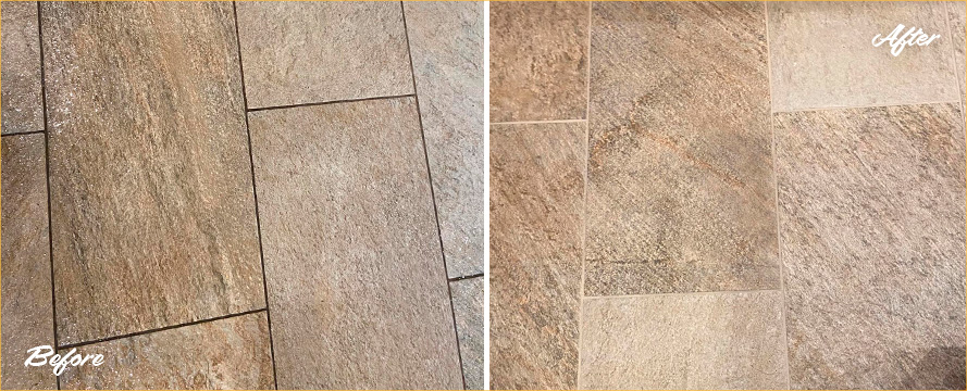 Kitchen Floor Before and After a Professional Grout Cleaning in Memphis