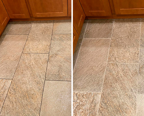 Floor Before and After a Grout Cleaning in Memphis