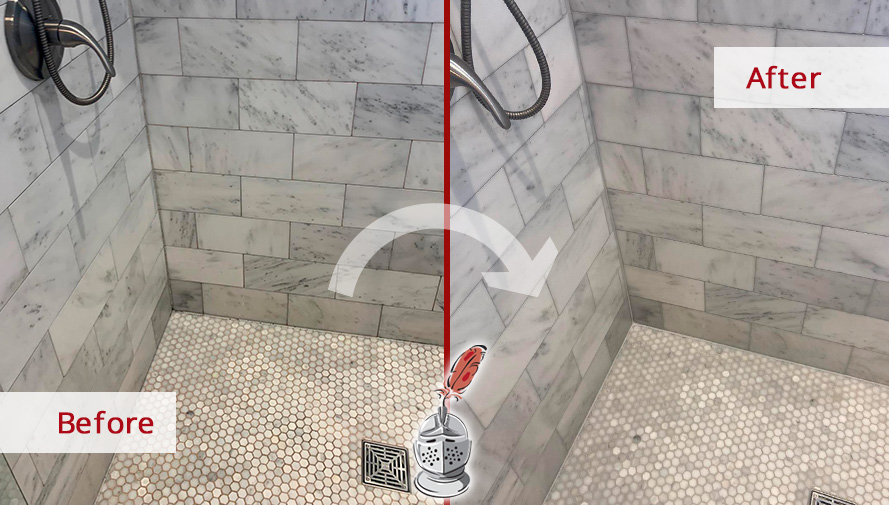 Picture of Ceramic Shower Before and After Our Stone Cleaning in Memphis