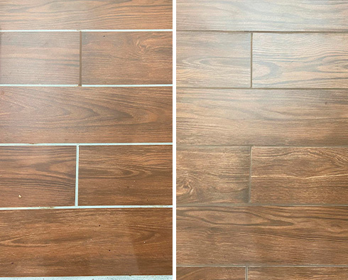 Picture of a Floor Before and After a Grout Recoloring in Covington, TN
