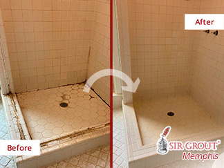 Tile Shower Before and After a Service from Grout Cleaners in Cordova