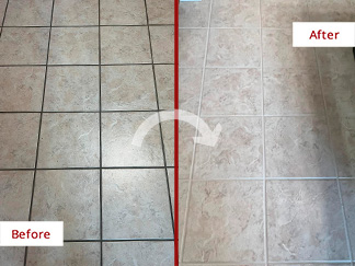 Tile Floor Before and After a Grout Cleaning in Olive Branch