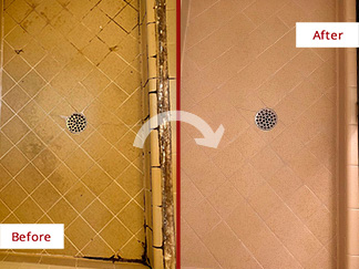 Shower Before and After Our Caulking Services in Memphis, TN