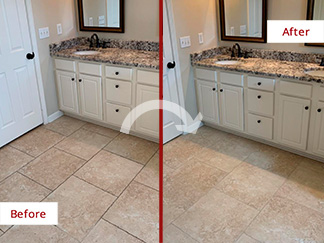 Bathroom Floor Before and After a Grout Sealing in Collierville, TN