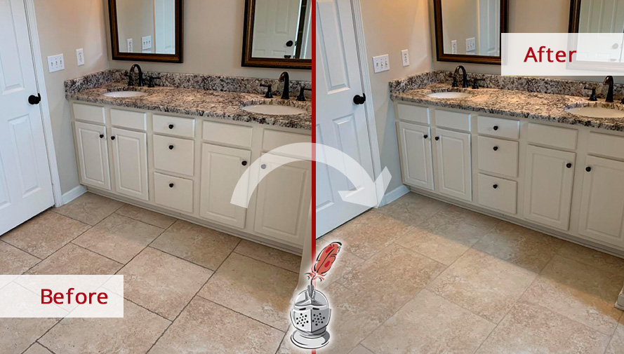 Bathroom Floor Before and After a Remarkable Grout Sealing in Collierville, TN