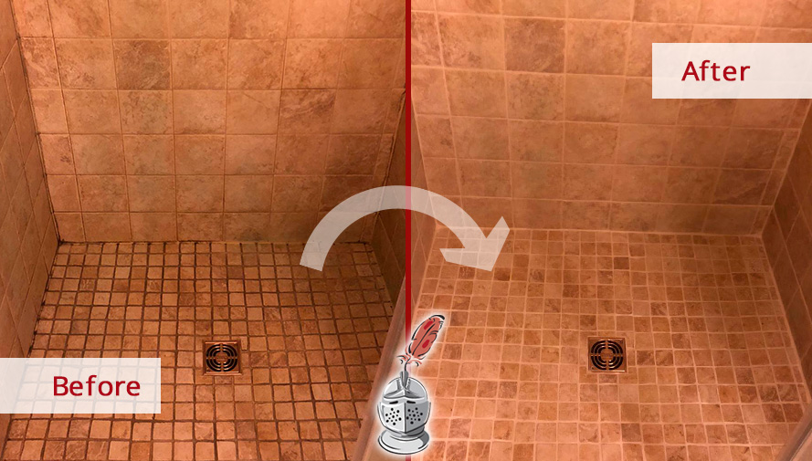 Shower Floor Before and After a Superb Grout Cleaning in Piperton, TN