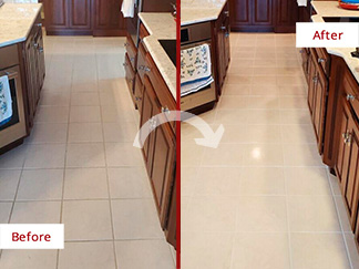 Ceramic Kitchen Floor Before and After Our Tile and Grout Cleaners in Memphis, TN
