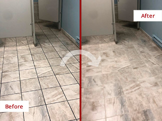 Restroom Before and After a Grout Cleaning in Horn Lake, MS