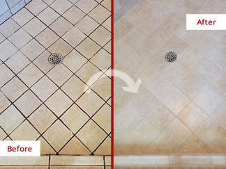 Shower Before and After Our Grout Recoloring in Collierville TN