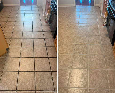 Ceramic Kitchen Floor Before and After Our Tile Cleaning in Memphis, TN
