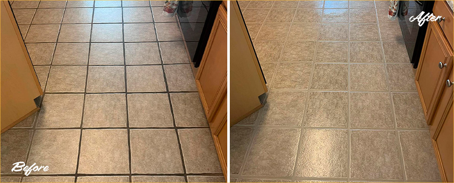 Ceramic Kitchen Floor Before and After Our Tile Cleaning in Memphis, TN
