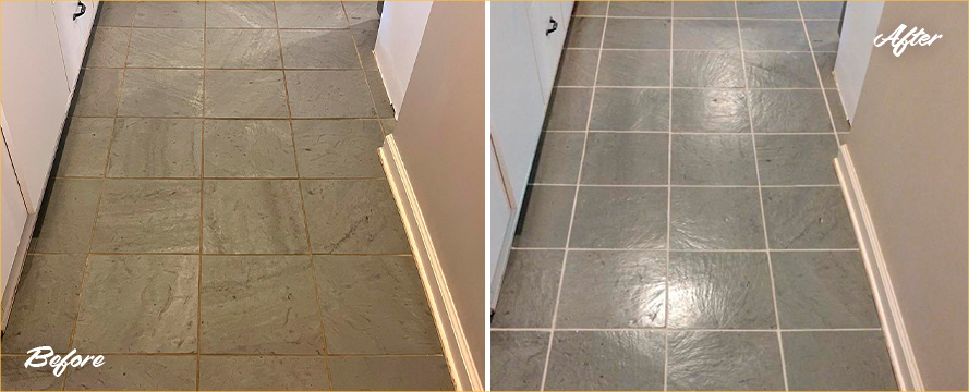 Slate Floor Before and After a Stone Cleaning in Arlington, TN