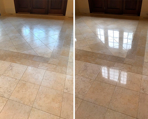 Entryway Floor Before and After a Stone Polishing in Cordova