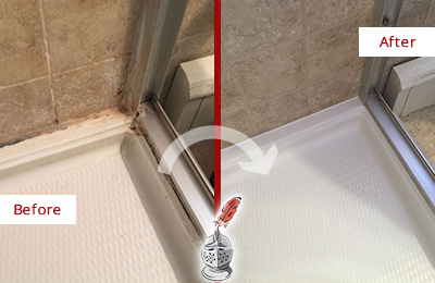 Before and After Picture of a Caulking in the Joints of the Shower