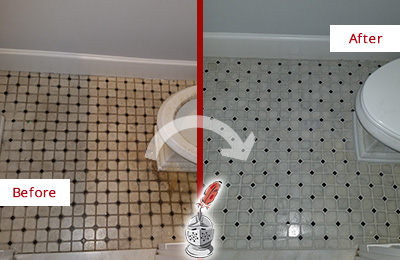 Before and After Picture of a Germantown Bathroom Tile and Grout Cleaned to Remove Stains