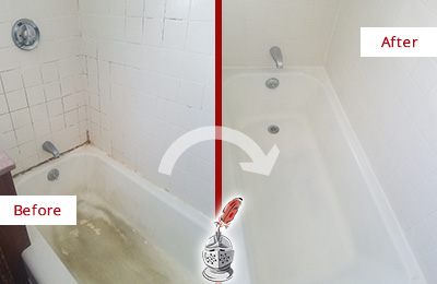 Before and After Picture of a Hernando Bathtub Caulked to Repair Cracks