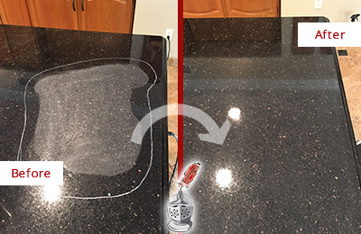 Before and After Picture of a Somerville Granite Stone Countertop Polished to Remove Scratches