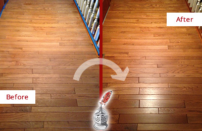 Before and After Picture of a Hernando Wood Deep Cleaning Service on a Dull Hallway