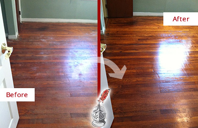 Before and After Picture of a Millington Wood Deep Cleaning Service on a Dull Floor to Remove Stains