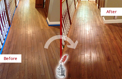 Before and After Picture of a Walls Wood Deep Cleaning Service on a Worn Out Floor