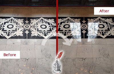 Before and After Picture of a Oakland Marble Stone Sealed to Recover Its Sheen