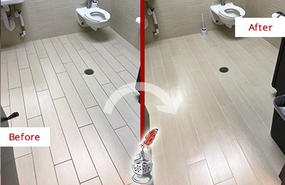 Before and After Picture of a Hernando Office Restroom's Grout Cleaned to Remove Dirt