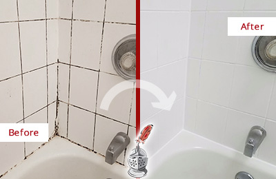 Before and After Picture of a Walls Tub with Sealed Grout to Eliminate Mold