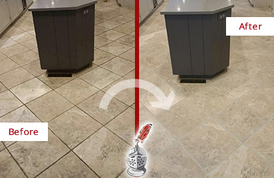 Before and After Picture of a Hernando Kitchen Floor Grout Sealed to Remove Stains